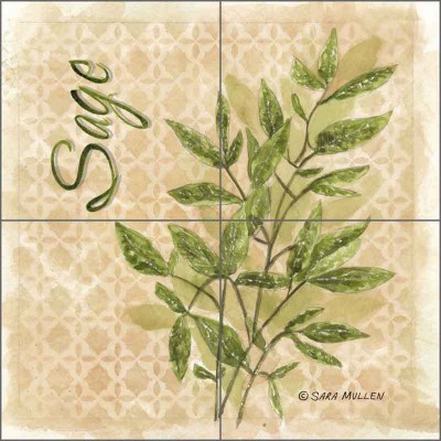 Ceramic Kitchen Tile Backsplash Herbs Sage by Sara Mullen SM090   362355118571